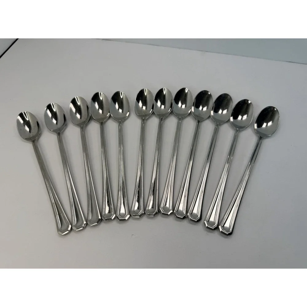 Gorham Fairview Lot Of 12 Iced Tea Spoons Glossy 18/8 Stainless Steel